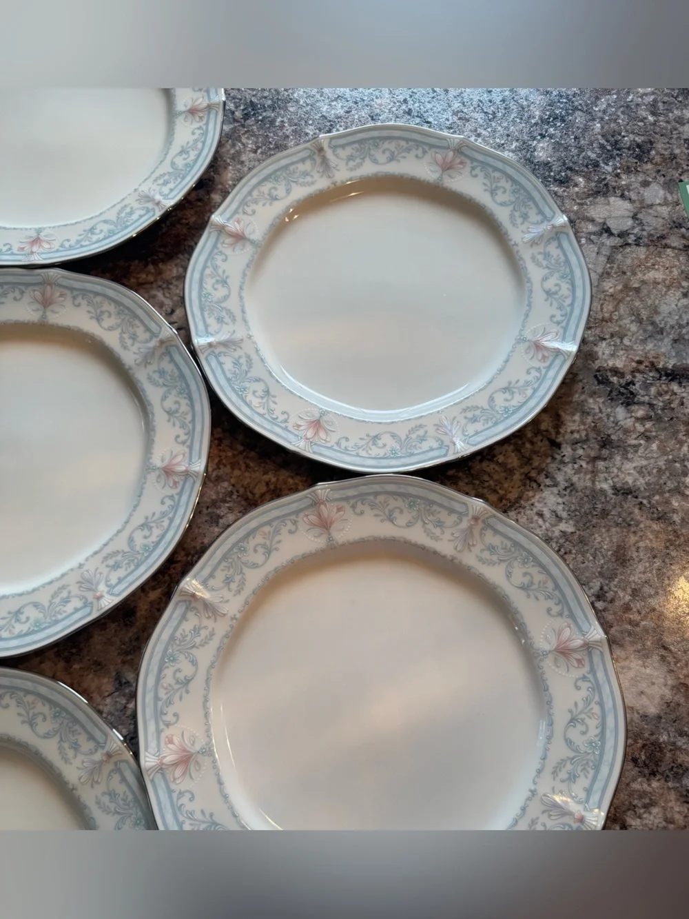 Noritake Crown Flower Dinnerware with Pale Blue and Soft Pink Floral Border